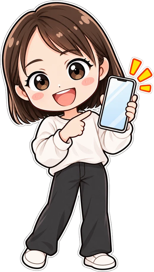 スマホの画面を指さすゆら