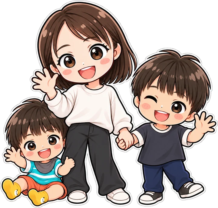 手を振るゆらと息子2人